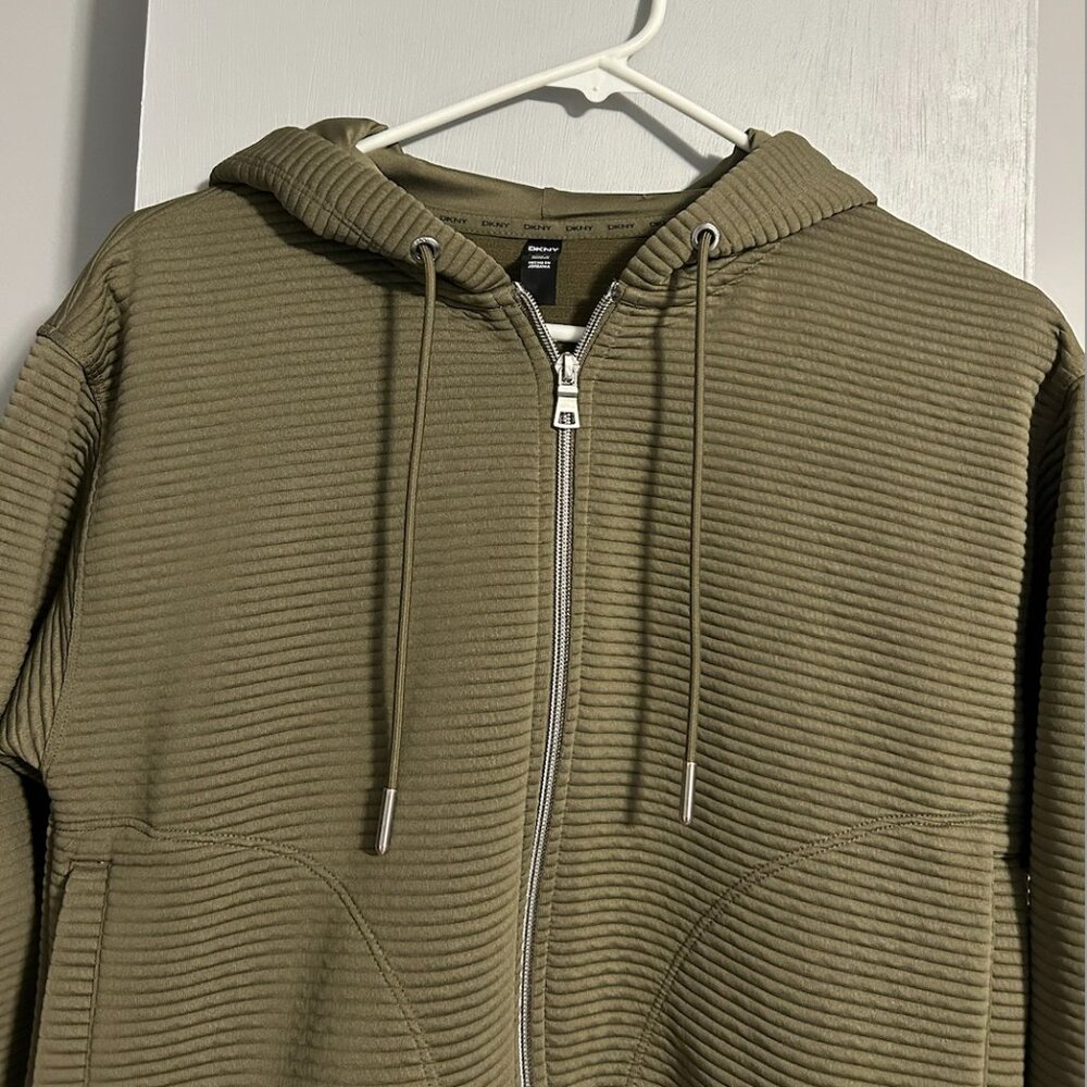 DKNY Women's Tech Ottoman Full-Zip Hoodie Sweatshirt Jacket Olive Size XS - Picture 2 of 12